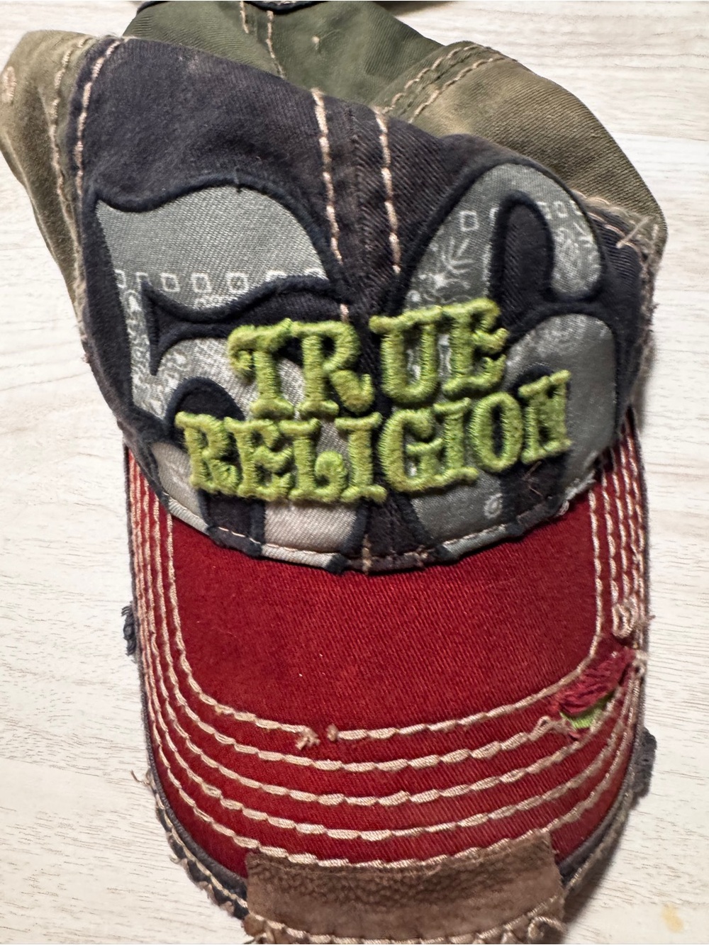 True Religion Burgundy and Olive Cap with Green Liner
